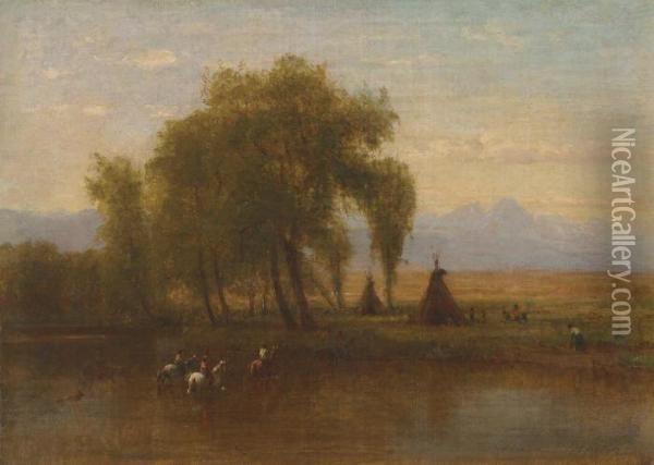 Indians Returning To Camp, Platte River Oil Painting - Thomas Worthington Whittredge