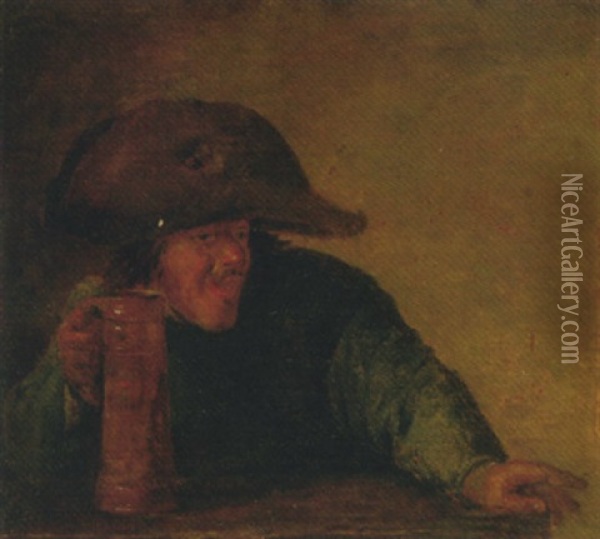 A Boor Holding A Tankard Oil Painting - Adriaen Brouwer