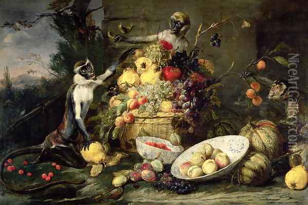 Three Monkeys Stealing Fruit Oil Painting - Frans Snyders