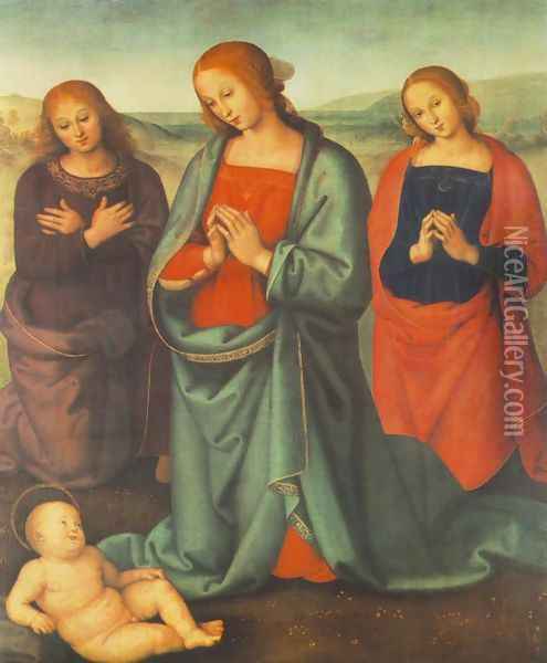 Madonna with Saints Adoring the Child Oil Painting - Pietro Vannucci Perugino