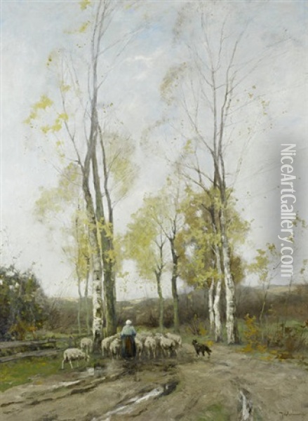 Shepherdess And Her Flock Oil Painting - Johan Frederik Cornelis Scherrewitz