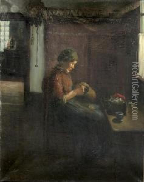 Interieur Mit Nahender Frau. Oil Painting - Hendrik Theodorus Onderwater
