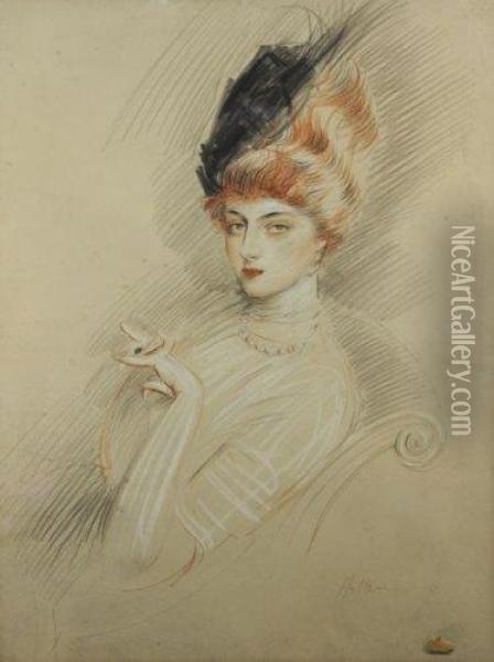 Portrait De Madame Letellier. Oil Painting - Paul Cesar Helleu