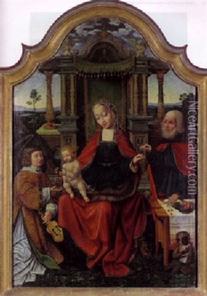 Die Thronende Madonna Mit Den Heiligen Barbara Und Katharina Auf Den Seitenflugeln Oil Painting - Joos Van Cleve