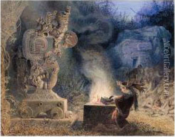 An Offering To The Mayan Gods Oil Painting - Edward Henry Corbould