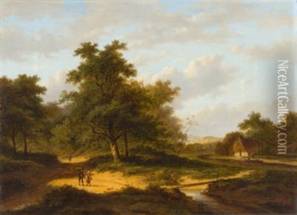 Wanderer In Einer Sonnigen Landschaft (+ Another; Pair) Oil Painting - Jan Evert Morel the Younger