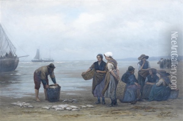 Sorting The Catch Oil Painting - Philip Lodewijk Jacob Frederik Sadee