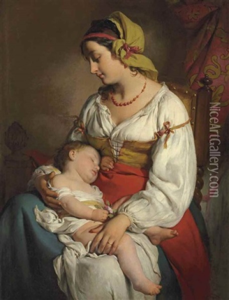 Italienische Mutter Mit Kind Oil Painting - Friedrich von Amerling