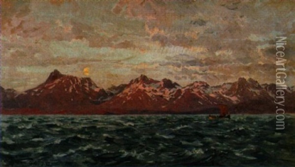Im Mitternachtssonnenschein- Norwegen Oil Painting - Carl Saltzmann