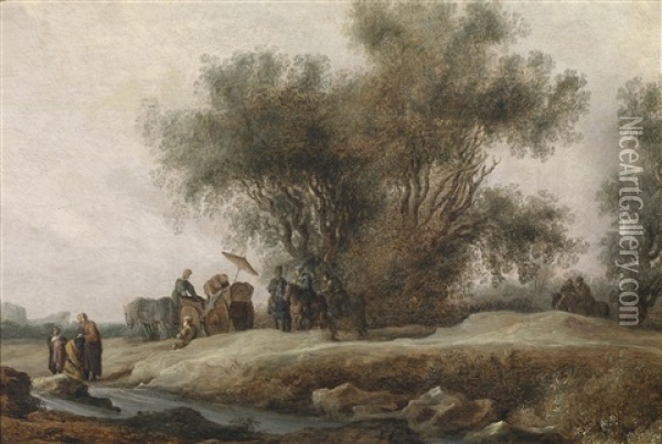 Bewaldete Flusslandschaft Mit Der Taufe Des Mohrenkammerers Oil Painting - Salomon van Ruysdael