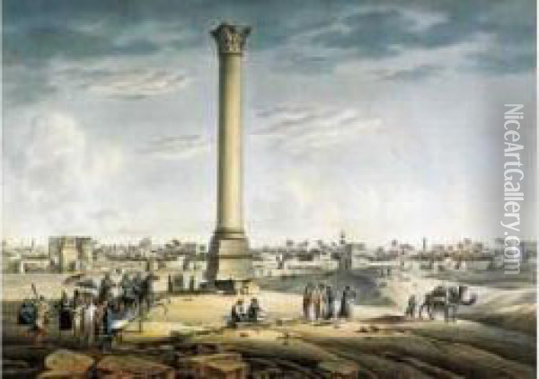 Vue De La Colonne Dite De Pompee A Alexandrie Oil Painting - Louis Francois Cassas