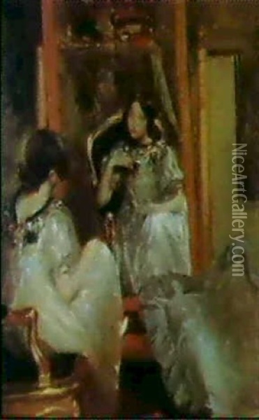 Devant Le Miroir Oil Painting - Jacques-Emile Blanche