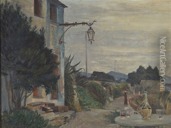 Terrace By The Side Of An Italian Village Road Oil Painting - Johann Axel Gustaf Acke