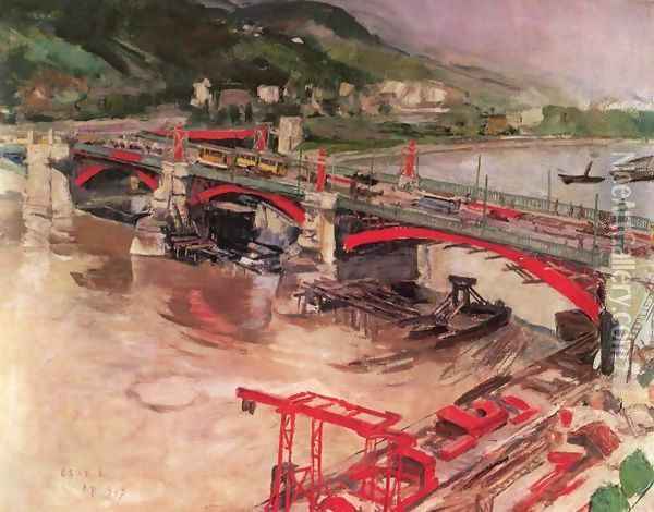 Rebuilding Margaret Bridge 1937 Oil Painting - Istvan Csok