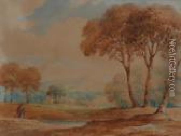 Rural Landscape With Figure Oil Painting - Anthony Vandyke Copley Fielding