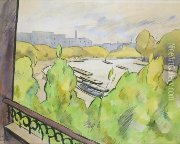 La Seine Vue De La Fenetre Oil Painting - Louis Robert Antral