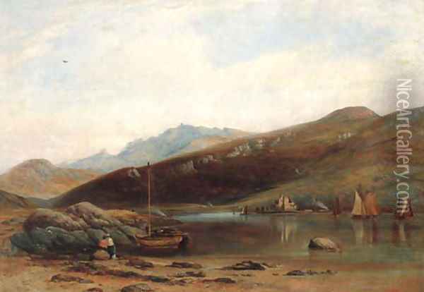 Figures on the shore of Loch Ranza, the Isle of Arran Oil Painting - Thomas Williams