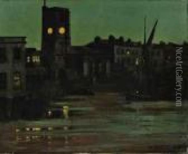 Clock Tower At Dusk, Chelsea Reach Oil Painting - Walter Greaves