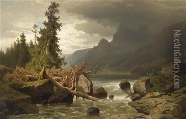 Nahendes Unwetter Im Gebirge Oil Painting - Adolf Chwala