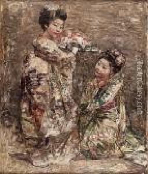 Two Geishas Oil Painting - Edward Atkinson Hornel
