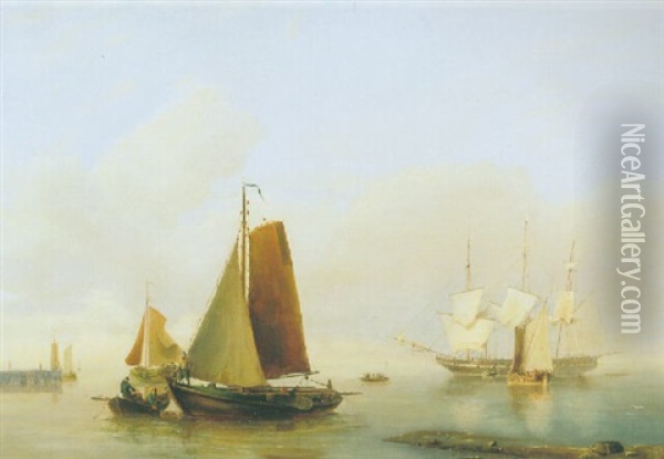 Zeilschepen Bij Kalme Zee Oil Painting - Hermanus Koekkoek the Elder
