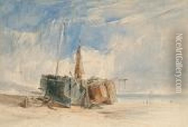 Beached Fishing Boats At Hastings Oil Painting - Harry John Johnson