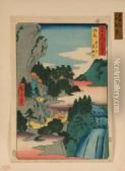 Mountainous Landscape Oil Painting - Utagawa or Ando Hiroshige