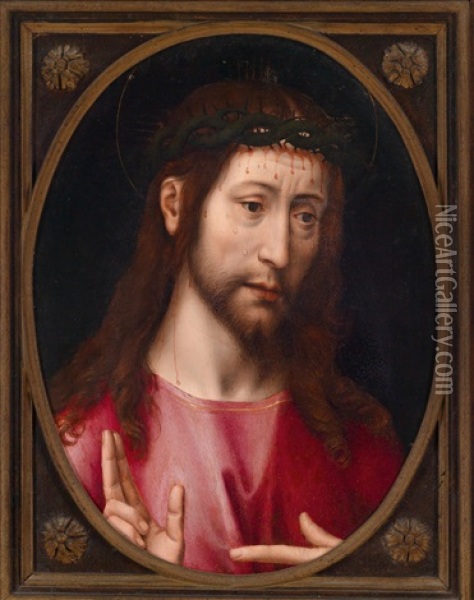 Segnender Christus (+ Trigramm, Verso) Oil Painting - Hans Memling