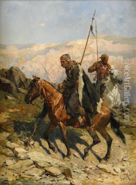 Riding Kosacks Oil Painting - Franz Roubaud
