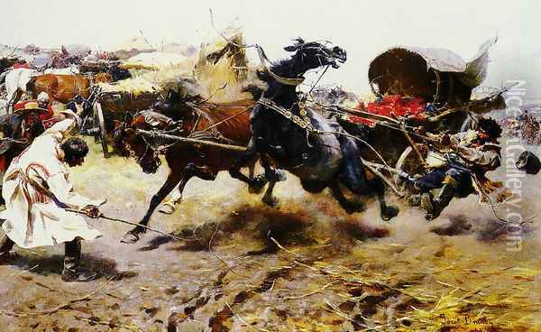 The Runaway Cart Oil Painting - Josef von Brandt