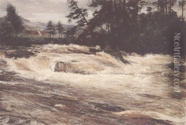 A Spate On The River Dochart Oil Painting - George Ogilvy Reid