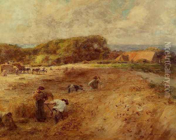 Harvesters near the Farm of Sambre Oil Painting - Leon Augustin Lhermitte
