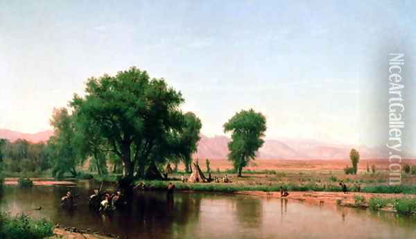 Crossing the Ford Platte River Colorado Oil Painting - Thomas Worthington Whittredge