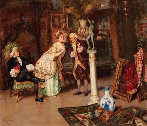Figures In A Collector's Interior Oil Painting - Ludovico Marchetti
