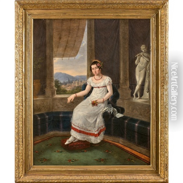 Portrait D'homme Avec Son Cheval (+ Portrait De Dame Dans Un Interieur De Palais; Pair) Oil Painting - Firmin Massot