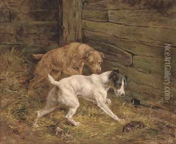 Terriers in the barn Oil Painting - Arthur Alfred Davis
