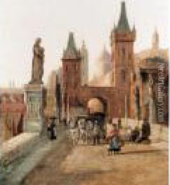 Charles Bridge, Prague Oil Painting - William Raymond Dommersen