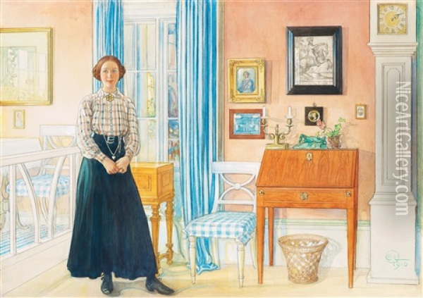 Brita I Formaket / Brita Och Liljan (brita In The Drawing-room / Brita And The Lily) Oil Painting - Carl Olof Larsson