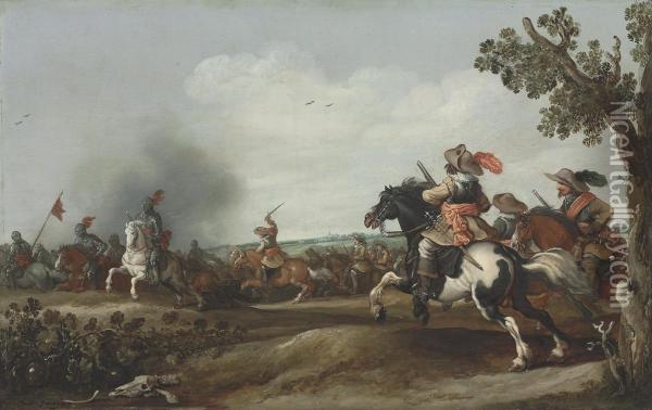 A Cavalry Skirmish Oil Painting - Jan the Younger Martszen