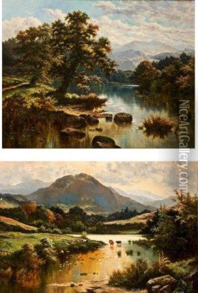 Welsh River Landscape With Mountainous Backgrounds Oil Painting - Horace Mann Livens
