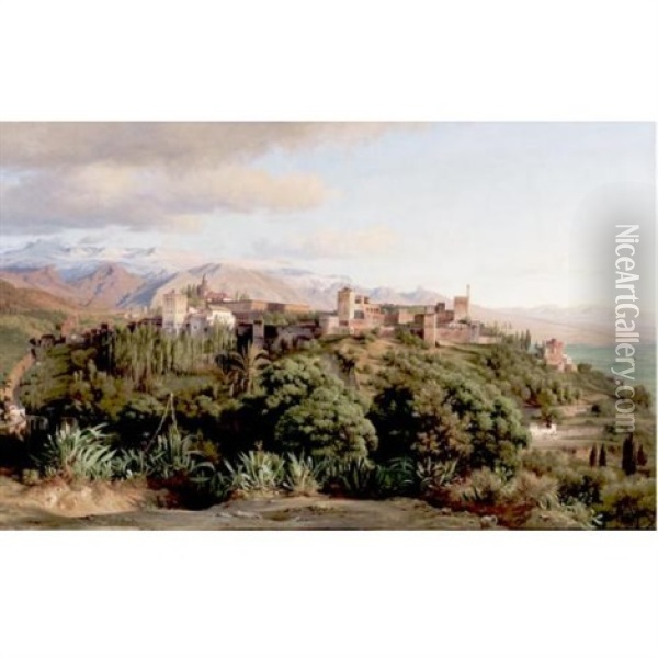 The Alhambra, Sierra Nevada Province, Grenada Oil Painting - Ludwig Heinrich Theodor (Louis) Gurlitt
