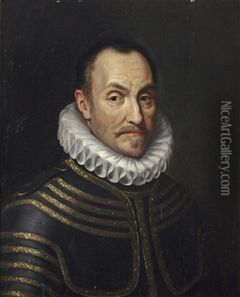 Portrait Of Willem I De Zwijger Of Orange-nassau, Bust-length, In Armour And With A Ruff Oil Painting - Michiel Janszoon van Mierevelt