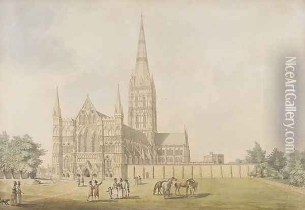 Salisbury Cathedral Oil Painting - Samuel Hieronymous Grimm
