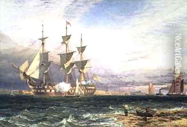 Sheerness Island of Sheppey Guardship Saluting Oil Painting - Henry Thomas Dawson