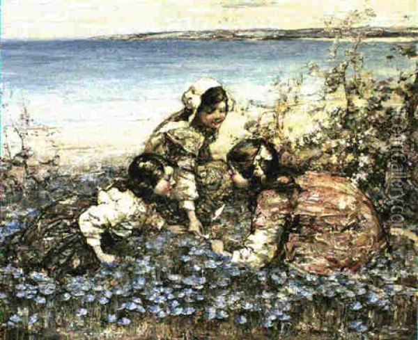 Playing By The Sea Oil Painting - Edward Atkinson Hornel