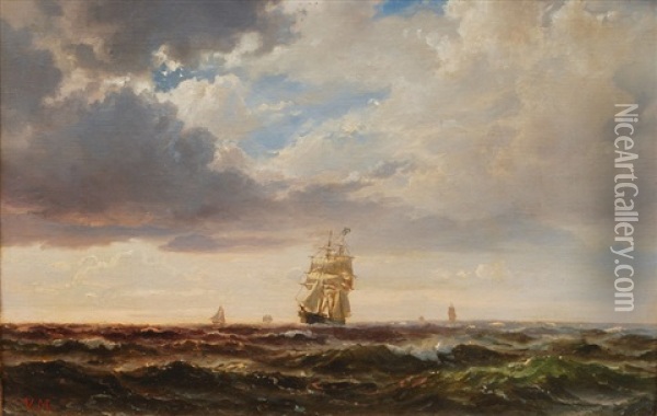 Tall Ship In Choppy Sea Oil Painting - Vilhelm Melbye