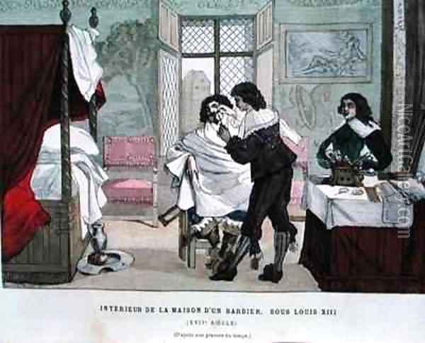 Interior of a Barbers Shop at the time of Louis XIII Oil Painting - Garcia