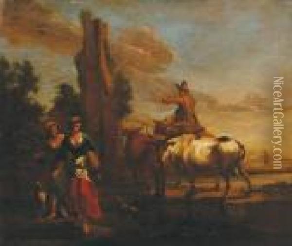 Paesaggio
Con Ruderi E Contadini Oil Painting - Nicolaes Berchem