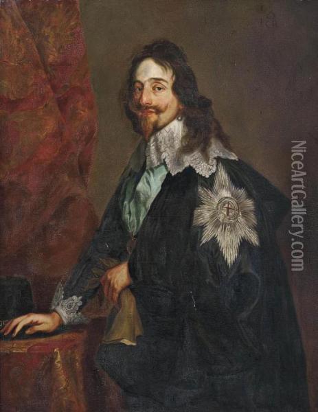 Portrait Of King Charles I , 
Three-quarter-length, Wearing The Order Of The Garter, A Glove In His 
Left Hand, A Hat By His Right Inscribed 'cr ' Oil On Canvas 48Â¾ X 38Â¼ 
In Oil Painting - Sir Anthony Van Dyck