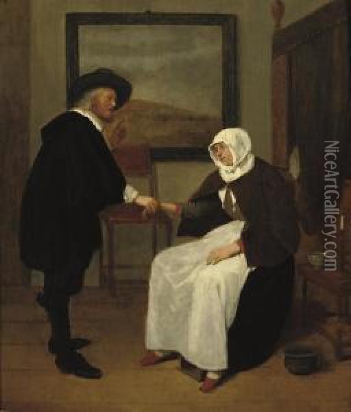 A Doctor Feeling A Woman's Pulse Oil Painting - Quiringh Gerritsz. van Brekelenkam